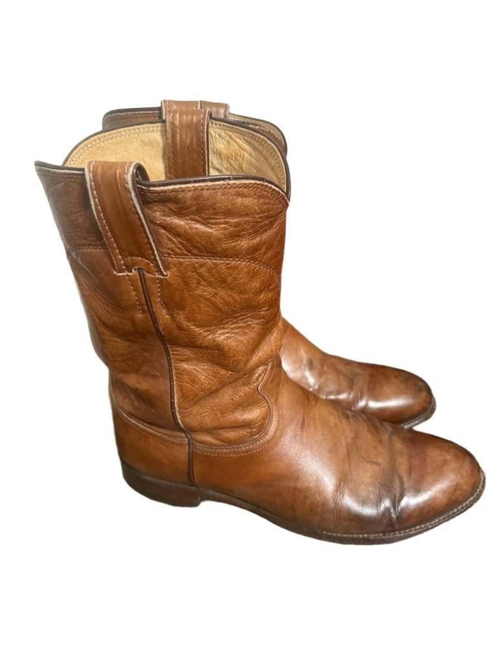 Justin Style 3163 Size 9 D Brown Leather Roper Cowboy Boots